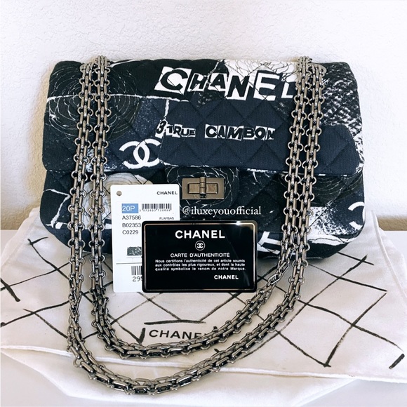 Auth Chanel Graffiti Small Reissue 225 Double Flap Classic Jersey Knit Bag - Picture 12 of 15